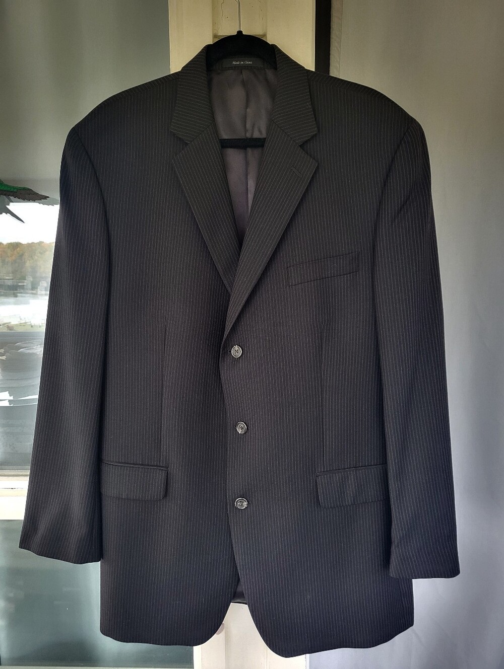 Chaps Classic Men's Black Pinstripe Suit Jacket Sz 44 LONG